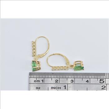 14K Oval Green CZ Fashion Drop Dangle Yellow Gold Earrings