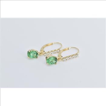 14K Oval Green CZ Fashion Drop Dangle Yellow Gold Earrings