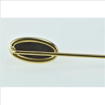 14K Oval Jasper Cabochon Vintage Ornate Yellow Gold Stick Pin