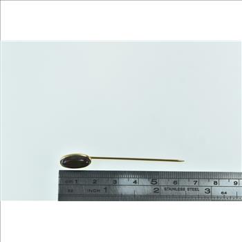 14K Oval Jasper Cabochon Vintage Ornate Yellow Gold Stick Pin