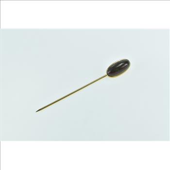14K Oval Jasper Cabochon Vintage Ornate Yellow Gold Stick Pin