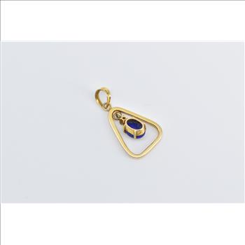 14K Oval Lapis Lazuli Cabochon Triangle Dangle Yellow Gold Pendant