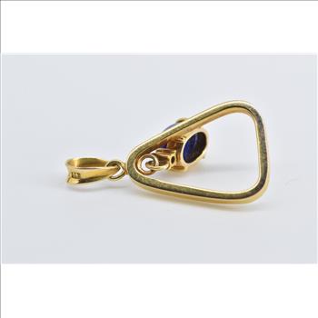 14K Oval Lapis Lazuli Cabochon Triangle Dangle Yellow Gold Pendant