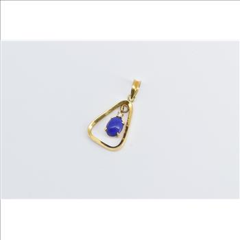 14K Oval Lapis Lazuli Cabochon Triangle Dangle Yellow Gold Pendant