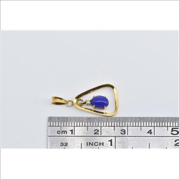 14K Oval Lapis Lazuli Cabochon Triangle Dangle Yellow Gold Pendant