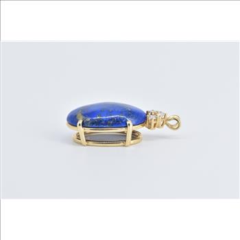 14K Oval Lapis Lazuli Natural Diamond Vintage Yellow Gold Pendant