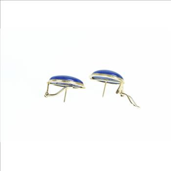 14K Oval Lapis Lazuli Vintage Cabochon Yellow Gold Earrings