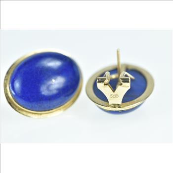 14K Oval Lapis Lazuli Vintage Cabochon Yellow Gold Earrings