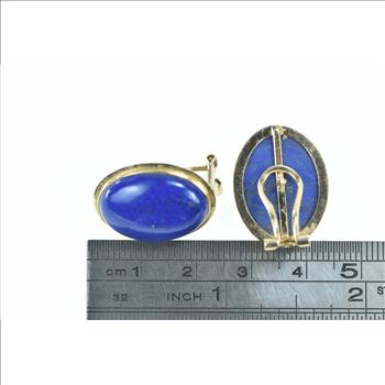 14K Oval Lapis Lazuli Vintage Cabochon Yellow Gold Earrings