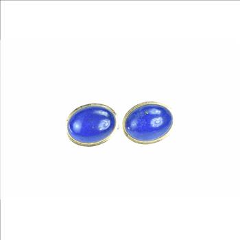 14K Oval Lapis Lazuli Vintage Cabochon Yellow Gold Earrings