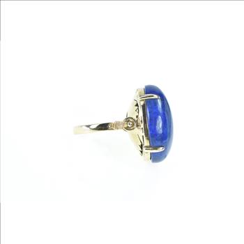 14K Oval Lapis Lazuli Vintage Cabochon Yellow Gold Ring, Size 6.5