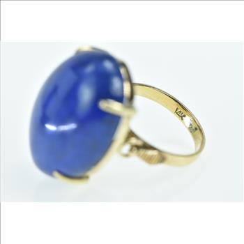 14K Oval Lapis Lazuli Vintage Cabochon Yellow Gold Ring, Size 6.5