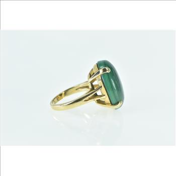 14K Oval Malachite Cabochon Vintage Statement Yellow Gold Ring, Size 6.75