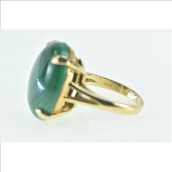 14K Oval Malachite Cabochon Vintage Statement Yellow Gold Ring, Size 6.75