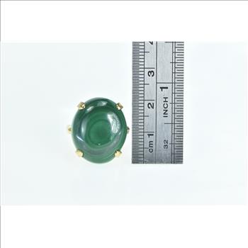 14K Oval Malachite Cabochon Vintage Statement Yellow Gold Ring, Size 6.75