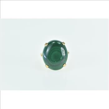 14K Oval Malachite Cabochon Vintage Statement Yellow Gold Ring, Size 6.75