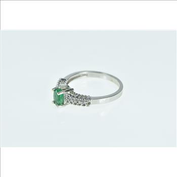 14K Oval Natural Emerald Diamond Engagement White Gold Ring, Size 6.75