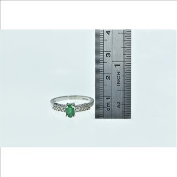 14K Oval Natural Emerald Diamond Engagement White Gold Ring, Size 6.75