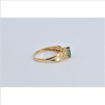 14K Oval Natural Emerald Diamond Engagement Yellow Gold Ring, Size 7.25
