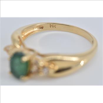 14K Oval Natural Emerald Diamond Engagement Yellow Gold Ring, Size 7.25