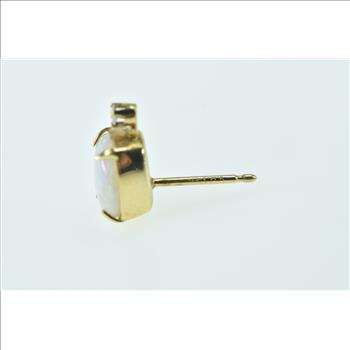 14K Oval Natural Opal Diamond Accent Stingle Yellow Gold Earring