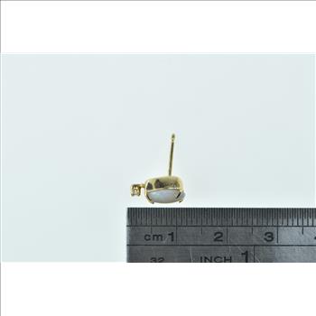 14K Oval Natural Opal Diamond Accent Stingle Yellow Gold Earring