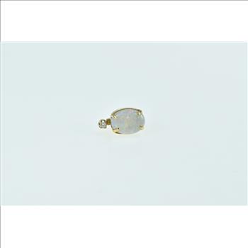 14K Oval Natural Opal Diamond Accent Stingle Yellow Gold Earring