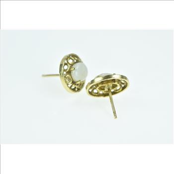 14K Oval Natural Opal Filigree Vintage Stud Yellow Gold Earrings