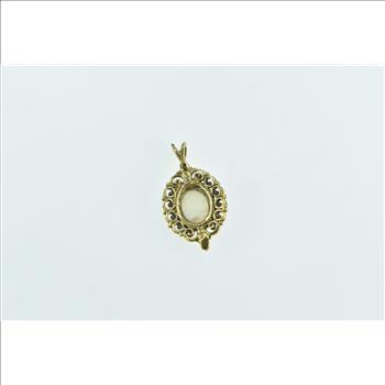 14K Oval Natural Opal Vintage Filigree Statement Yellow Gold Pendant