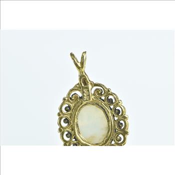 14K Oval Natural Opal Vintage Filigree Statement Yellow Gold Pendant