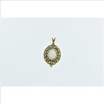 14K Oval Natural Opal Vintage Filigree Statement Yellow Gold Pendant