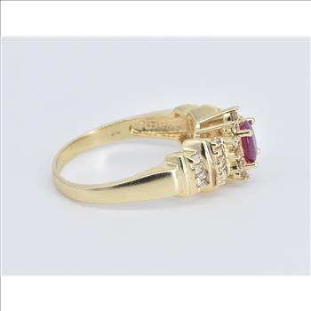 14K Oval Natural Ruby Diamond Engagement Yellow Gold Ring, Size 10