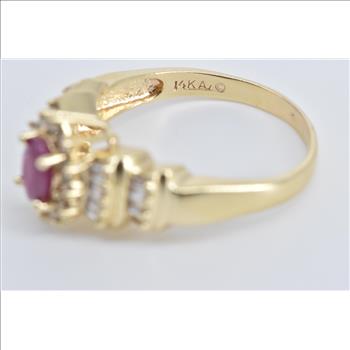 14K Oval Natural Ruby Diamond Engagement Yellow Gold Ring, Size 10