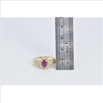 14K Oval Natural Ruby Diamond Engagement Yellow Gold Ring, Size 10