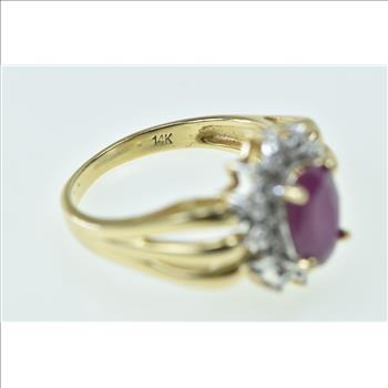 14K Oval Natural Ruby Diamond Halo Statement Yellow Gold Ring, Size 4.5