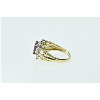 14K Oval Natural Ruby Diamond Halo Statement Yellow Gold Ring, Size 4.5