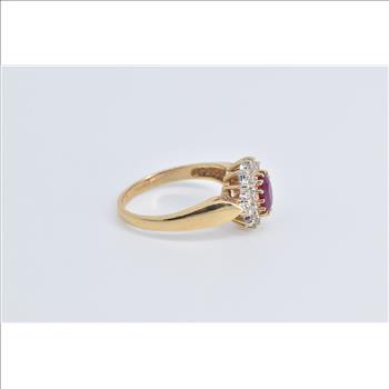 14K Oval Natural Ruby Diamond Halo Statement Yellow Gold Ring, Size 6
