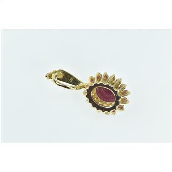14K Oval Natural Ruby Pink Halo Statement Yellow Gold Pendant