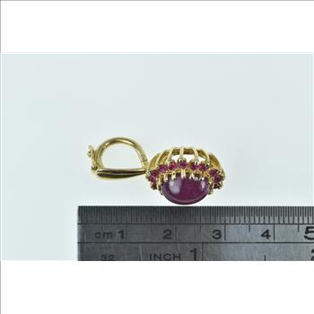 14K Oval Natural Ruby Pink Halo Statement Yellow Gold Pendant