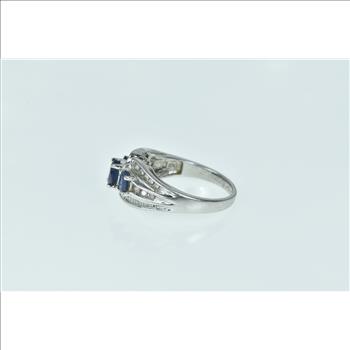 14K Oval Natural Sapphire Diamond Bypass White Gold Ring, Size 8