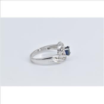 14K Oval Natural Sapphire Diamond Engagement White Gold Ring, Size 7