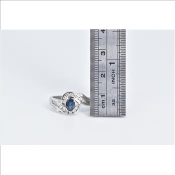 14K Oval Natural Sapphire Diamond Engagement White Gold Ring, Size 7