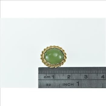 14K Oval Nephrite Cabochon Rope Trim Vintage Yellow Gold Pendant