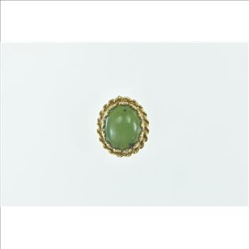 14K Oval Nephrite Cabochon Rope Trim Vintage Yellow Gold Pendant