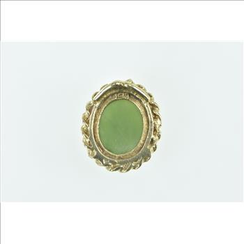 14K Oval Nephrite Cabochon Rope Trim Vintage Yellow Gold Pendant