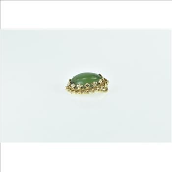 14K Oval Nephrite Cabochon Rope Trim Vintage Yellow Gold Pendant