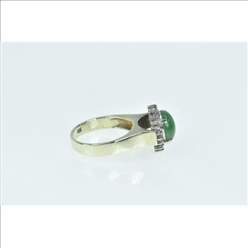 14K Oval Nephrite Diamond Halo Statement Yellow Gold Ring, Size 6.5