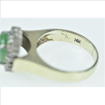 14K Oval Nephrite Diamond Halo Statement Yellow Gold Ring, Size 6.5
