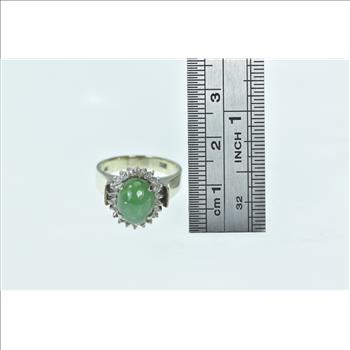 14K Oval Nephrite Diamond Halo Statement Yellow Gold Ring, Size 6.5