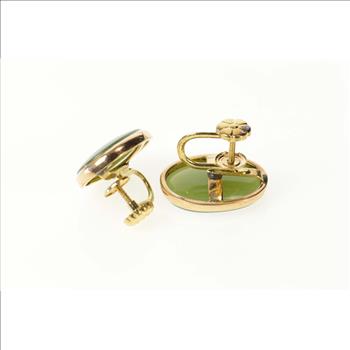 14K Oval Nephrite Jade Cabochon Screw Back Yellow Gold Earrings